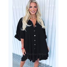 Load image into Gallery viewer, Italian Gold Button Frill Hem &amp; Sleeve Top
