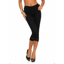 Load image into Gallery viewer, 3/4 Cropped Capri Lace Trim Leggings
