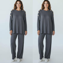 Load image into Gallery viewer, Pop Corn Gold Button Loungewear Set
