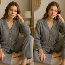 Load image into Gallery viewer, 2 Piece Gold Button Cardigan Loungewear Set
