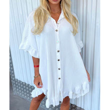 Load image into Gallery viewer, Italian Gold Button Frill Hem &amp; Sleeve Top
