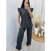 Load image into Gallery viewer, 2PCS Pop Corn Frill Short Sleeve Loungewear
