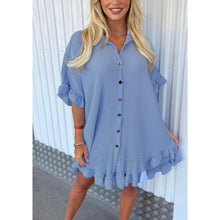 Load image into Gallery viewer, Italian Gold Button Frill Hem &amp; Sleeve Top
