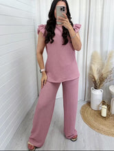 Load image into Gallery viewer, 2PCS Pop Corn Frill Short Sleeve Loungewear
