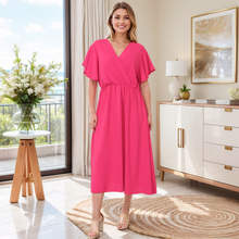 Load image into Gallery viewer, Italian Wrap Over Frill Sleeve Midi Dress
