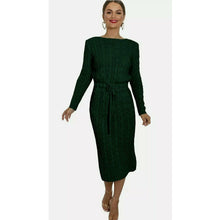 Load image into Gallery viewer, Cable Knitted Tie Belt Midi Jumper Dress
