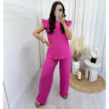 Load image into Gallery viewer, 2PCS Pop Corn Frill Short Sleeve Loungewear
