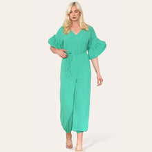 Load image into Gallery viewer, Ruffle Sleeves Frill Tie Jumpsuit
