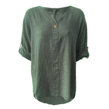 Load image into Gallery viewer, Italian 3/4 Sleeve Turn Up Button Top
