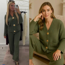 Load image into Gallery viewer, 2 Piece Gold Button Cardigan Loungewear Set
