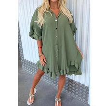 Load image into Gallery viewer, Italian Gold Button Frill Hem &amp; Sleeve Top
