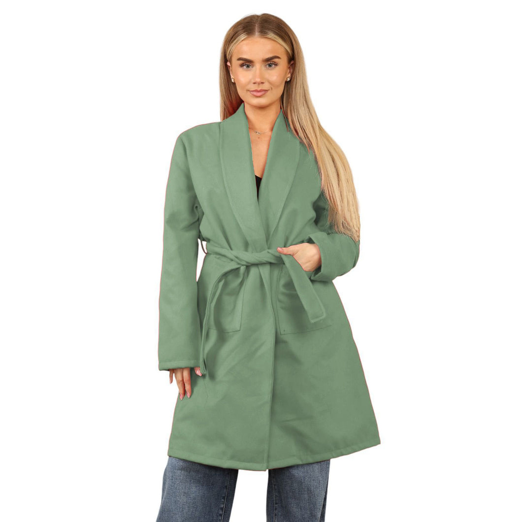 Italian Open Belted Pocket Coat