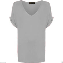 Load image into Gallery viewer, V Neck Turn up Short Sleeve Baggy Top
