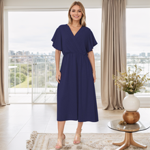 Load image into Gallery viewer, Italian Wrap Over Frill Sleeve Midi Dress
