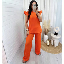 Load image into Gallery viewer, 2PCS Pop Corn Frill Short Sleeve Loungewear
