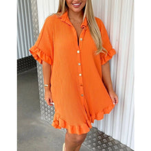 Load image into Gallery viewer, Italian Gold Button Frill Hem &amp; Sleeve Top
