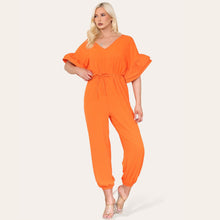 Load image into Gallery viewer, Ruffle Sleeves Frill Tie Jumpsuit
