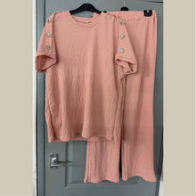 Load image into Gallery viewer, Short Sleeve Gold Button Loungewear

