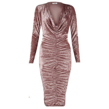 Load image into Gallery viewer, Velvet Bodycon Midi Dress with Cowl Neck
