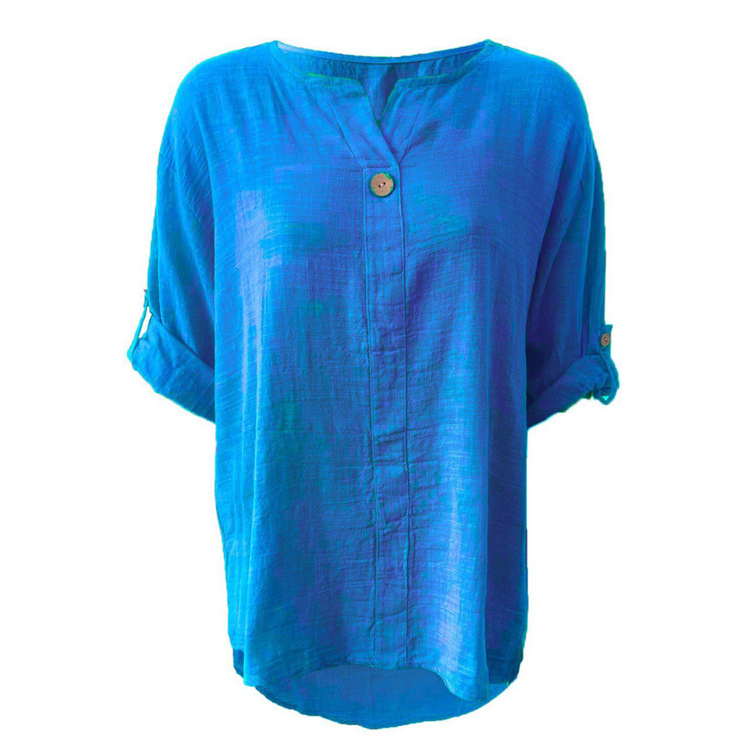 Italian 3/4 Sleeve Turn Up Button Top