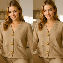 Load image into Gallery viewer, 2 Piece Gold Button Cardigan Loungewear Set

