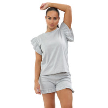 Load image into Gallery viewer, Frill Peplum Sleeve Top and Short 2 Piece Tracksuit Set
