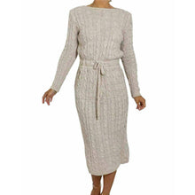 Load image into Gallery viewer, Cable Knitted Tie Belt Midi Jumper Dress
