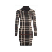 Load image into Gallery viewer, Tartan Print Knitted Polo Neck Midi Dress
