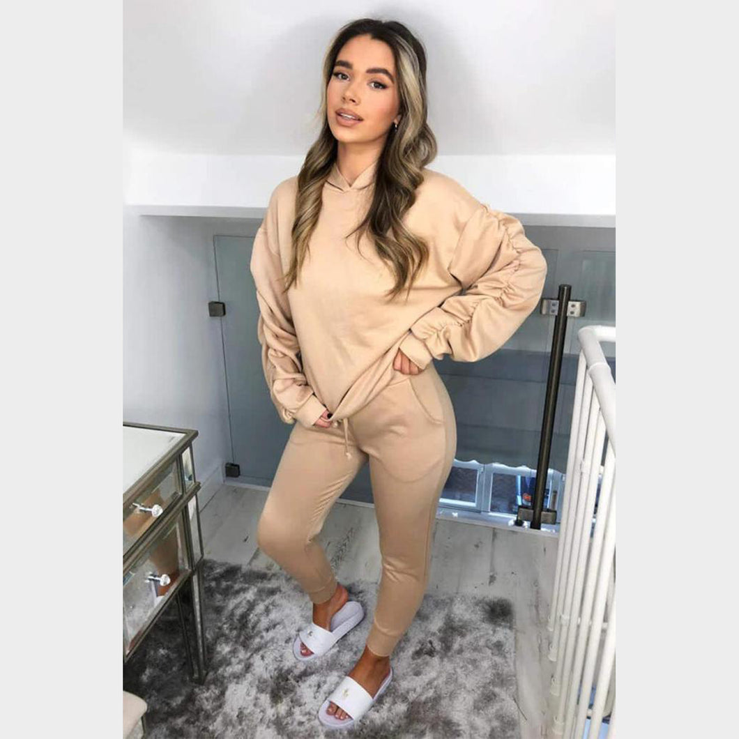 Ruched Sleeve Hooded Loungewear Co-Ord Set