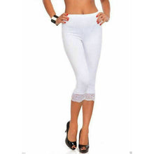 Load image into Gallery viewer, 3/4 Cropped Capri Lace Trim Leggings
