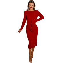Load image into Gallery viewer, Cable Knitted Tie Belt Midi Jumper Dress

