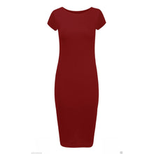 Load image into Gallery viewer, Plain Cap Sleeve Bodycon Fit Midi Dress
